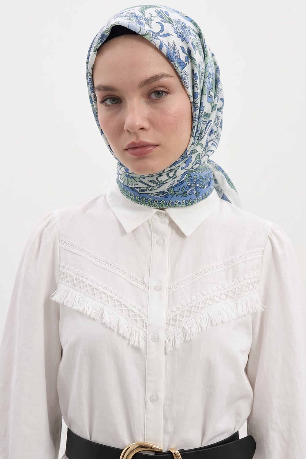 Nostaljik Bahçe Aqua Soft Eşarp 8046 - Mavi Yeşil