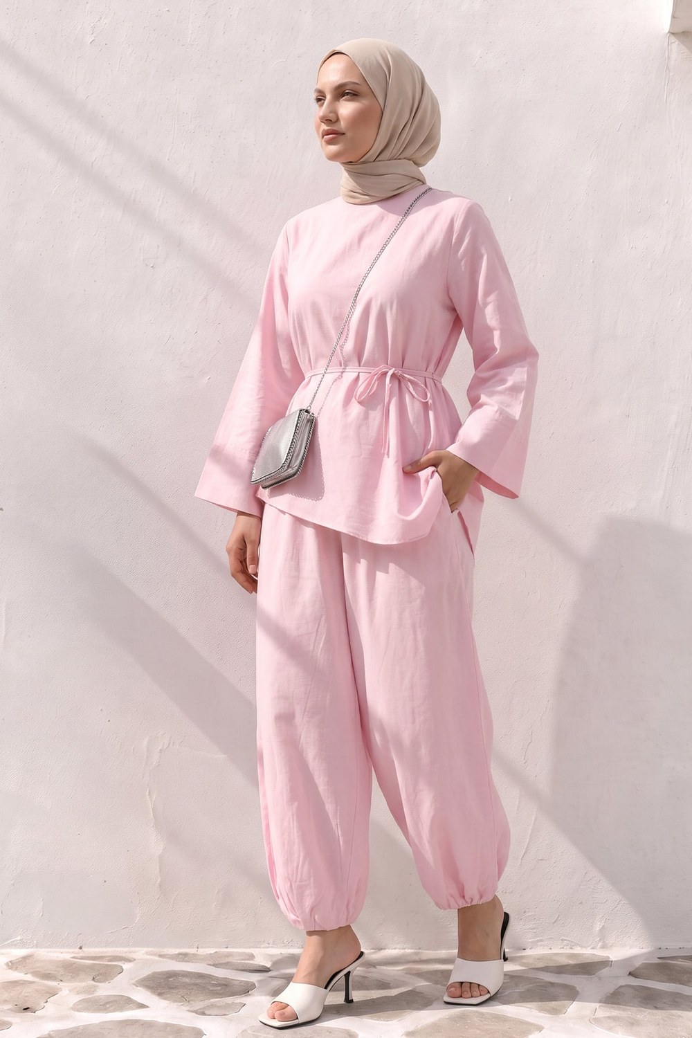 Asimetrik Vual Takım Y0161 - Pembe