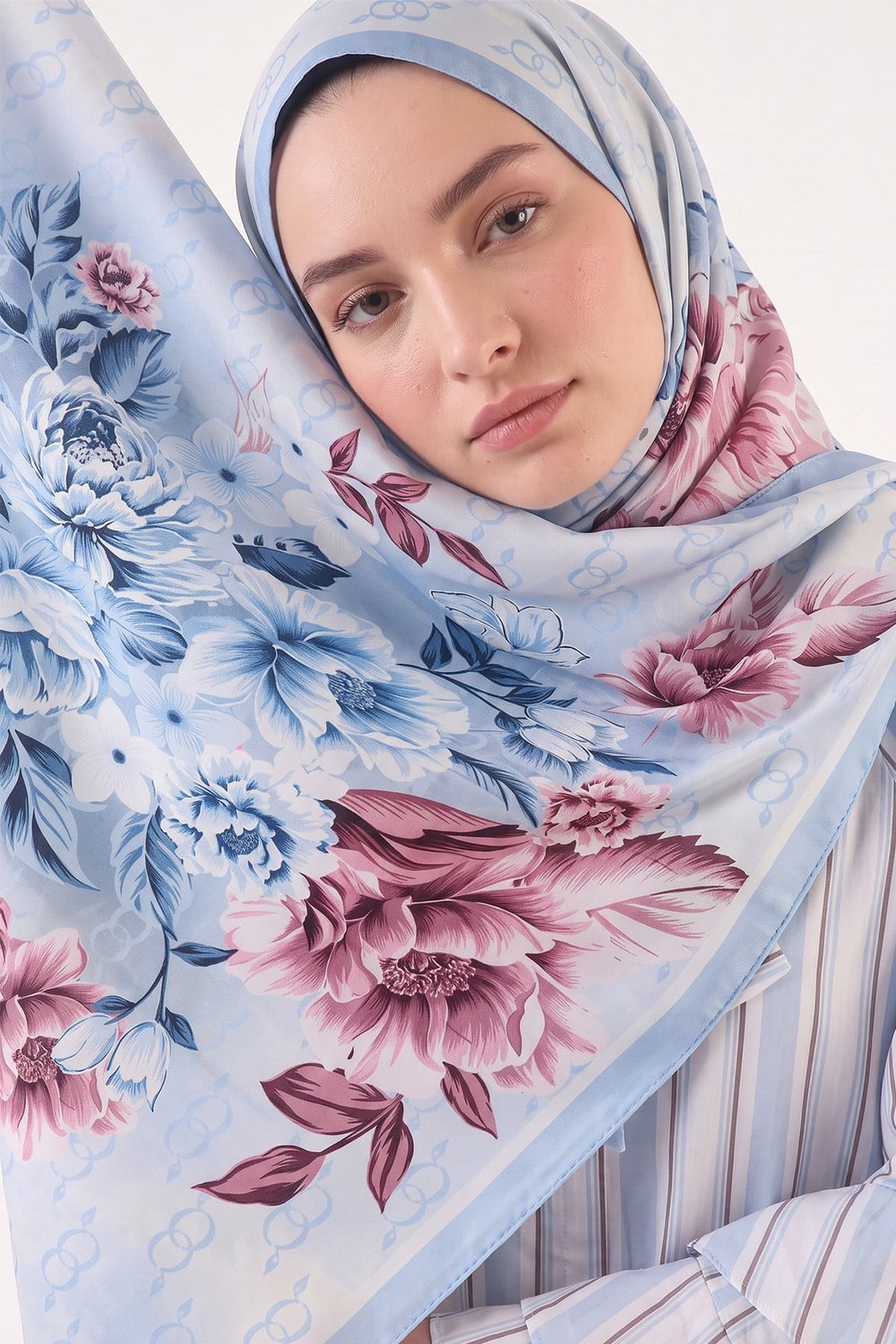 Çiçek Desenli Aqua Soft Şal 4075 - Bebe Mavisi