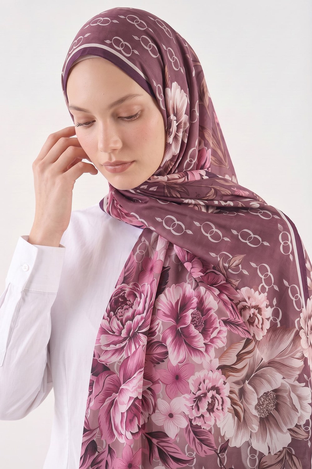 Çiçek Desenli Aqua Soft Şal 4075 - Mürdüm
