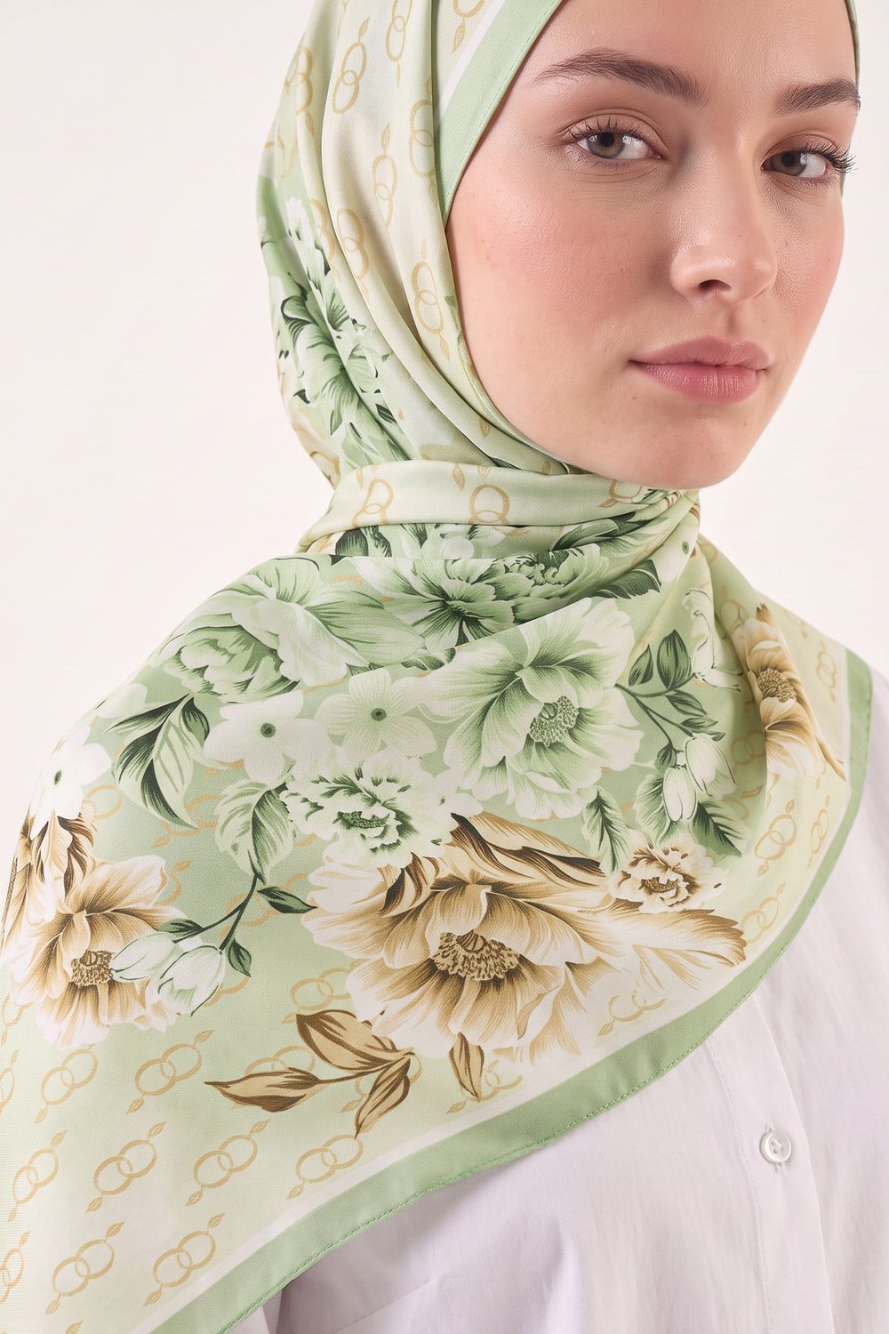 Çiçek Desenli Aqua Soft Şal 4075 - Yeşil