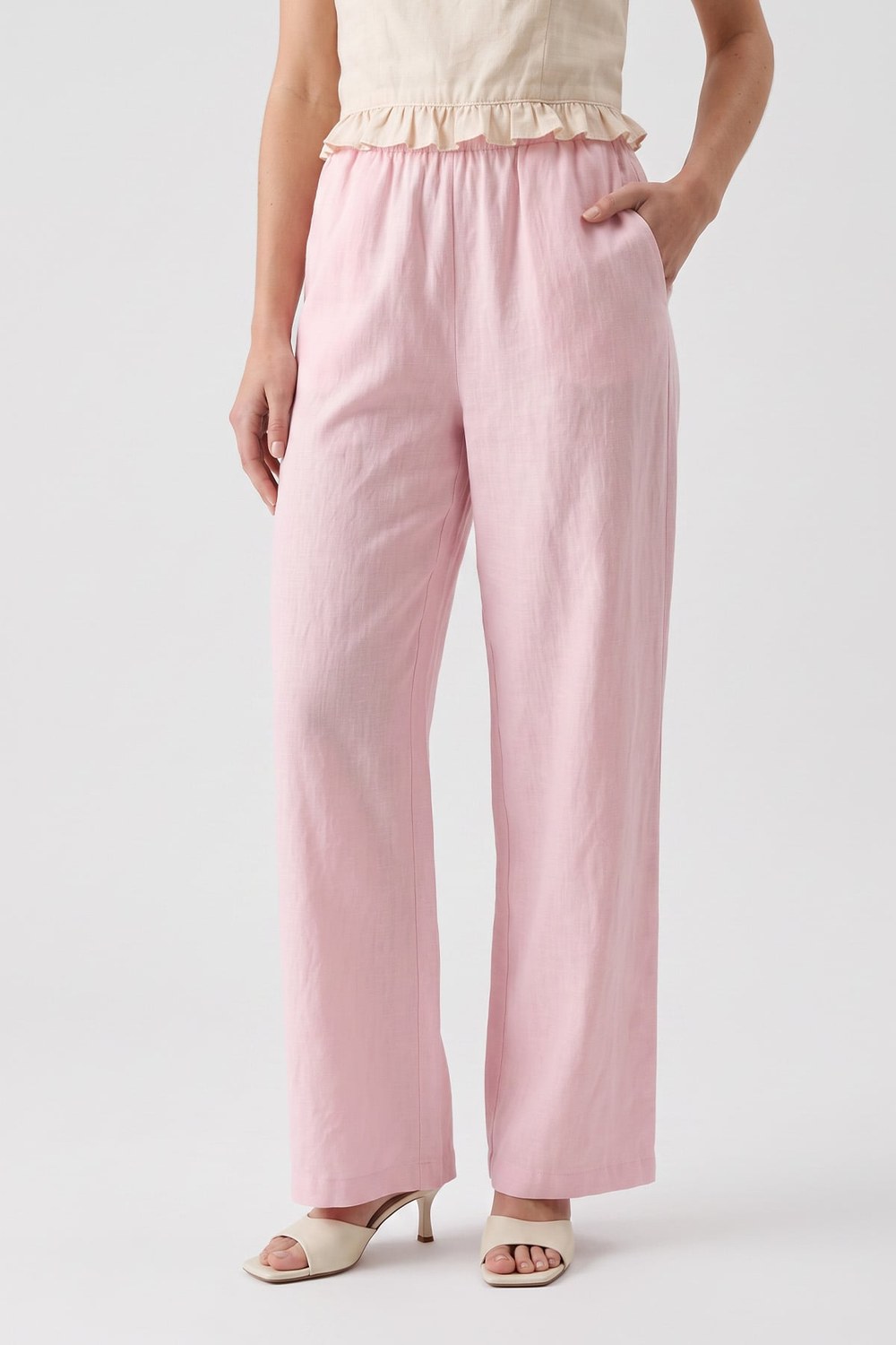 Keten Pantolon Y0155-1 - Açık Pembe